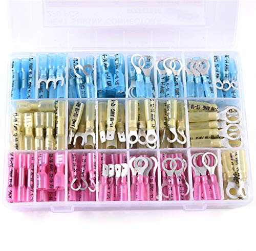 Heat Shrink Connectors - 270 PCS Insulated Electrical Crimp Heat Shrink Wire Connectors, Marine Automotive Copper Butt/Ring/Hook/Fork/Spade Disconnect Terminals Kits, CE SGS ISO Approved.