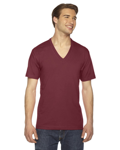 American Apparel Unisex Fine Jersey Short-Sleeve V-Neck T-Shirt XS CRANBERRY