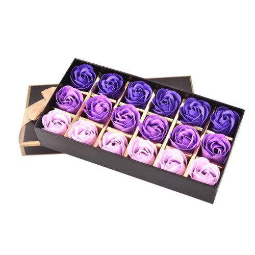 XJKLBYQ Bath Soap Rose Flower Floral Scented Soap Petals Set Gift Box for Valentines Day Anniversary Mothers Day Purple Gradient 18PCS Rose