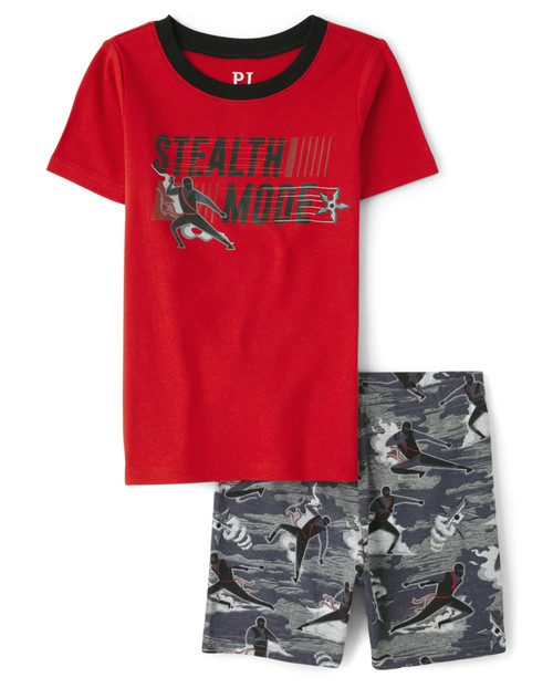 The Children's Place Boys Sleeve Top and Shorts Snug Fit 100% Cotton 2 Piece Pajama Set, Stealth Mode, 4