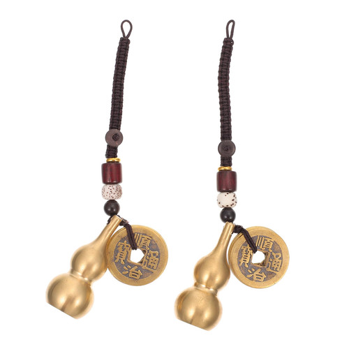 BESTOYARD 2Pcs key chain wu keychain feng shui lucky keychain wu keyring Wishful car pendant 2022 Chinese Ornament Gourd feng shui keychain Feng Shui Coin Keychain Bag copper charm