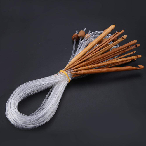 12pcs Carbonized Bamboo Tunisian Crochet Hooks Set Circular Knitting Needles Carpet Blanket Rug Weave Knitting Needles DIY Craft Needles
