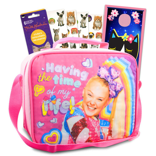 Nick Shop Jojo Siwa Lunch Bag Bundle ~ Jojo Siwa School Lunch For Girls With Premium Insulated Jojo Siwa Lunch Box, Kitten Stickers Stickers and Kitten Door Hanger (Jojo Siwa School Supplies)