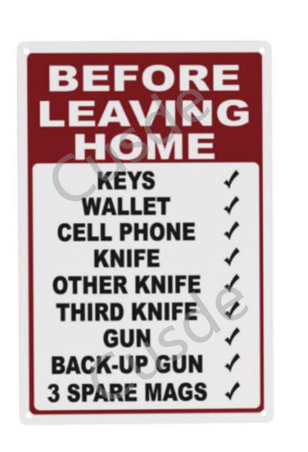Before Leaving Home Checklist Metal Tin Sign 2Nd Amendment Wall Decor Vintage Signs Retro Poster Plaques For Coffee Home Bar Pub Office Garage 8x12 Inch