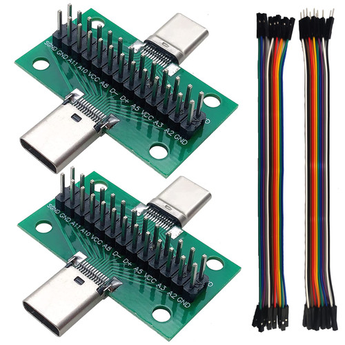 minidodoca 2 Pcs USB 3.1 Type-C Male to Female Test Board with PCB Board 24 Pins 2.54 mm Double-Sided Socket with pin Header Connector,Dupont Wire for Date Line Wire Cable Transfer