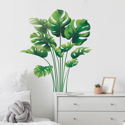 Dosminer Leaf Wall Decals Tropical Wall Stickers Monstera Leaves Wall Decor Posters for Living Room, Palm Leaf Wall Decals Vinyl Natural Green Jungle Wall Murals for Nursery Bedroom Office