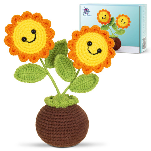 Crochetta Crochet Kit for Beginners,Beginner Crochet Starter Kit with Step-by-Step Video Tutorials,Learn to Crochet Kits for Adults Kids,DIY Knitting Supplies,Sunflower (40%+ Yarn)