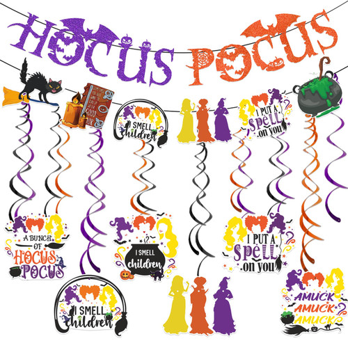 Hocus Pocus Banner with Hocus Pocus Garland Banner and Hocus Pocus Party Decorations Hocus Pocus Party Banner for Halloween Hocus Pocus Trunk or Treat Car Decorations Hocus Pocus Party Banner