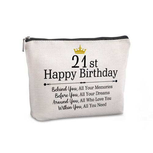 Pwrlveiut 21st Birthday Gifts for Her Travel Zipper Makeup Bag Happy 21st Birthday Gifts for Daughter Niece Granddaughter Friend Sister 21 Year Old Birthday Gifts for Women