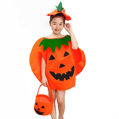 Shinyeagle Halloween costumes 3 PCS Pumpkin Costume for Kids, Children Cosplay Party Clothes with Pumpkin Bag and Hat Orange Green