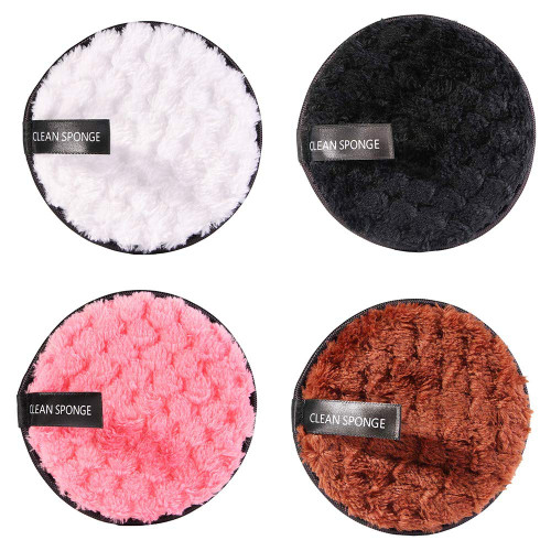 MOTZU 4 Pieces Reusable Makeup Remover Pads 4.5" Dia, Round Pad for Heavy Makeup & Mask - Washable Makeup Removal Cotton Cloth, Microfiber Wipes for Mascara, Eye Shadow, Foundation, Facial Cleansing