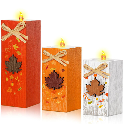3 Pcs Fall Wooden Table Decor Thanksgiving Tiered Tray Decor Fall Tabletop Decor Block Sign Farmhouse Thanksgiving Table Centerpiece for Autumn Harvest Home Decor(Pumpkin)