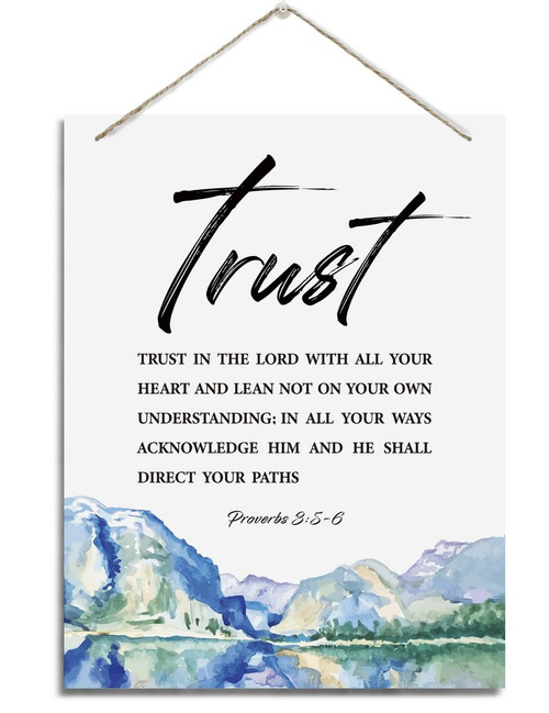 Inspirational Wall Decor, Decorative Hanging Wood Signs, Christian Artwork, Nursery Baptism Gift, Scripture Decor Art, Proverbs 3:5-6 Wall Art Sign- Trust In The Lord With All Your Heart