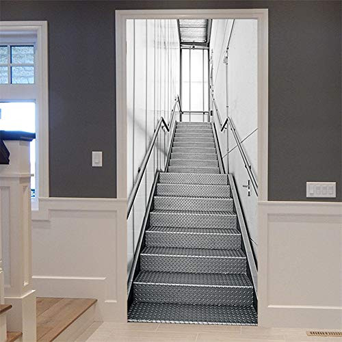 zhiyu&art decor 3D Door Wall Mural Wallpaper Stickers-Waterproof Self-Adhesive Landscape Door Stickers Wall Murals Decals Removable Door Decals for Home Room Decoration 30.3x78.7 (Iron Staircase)