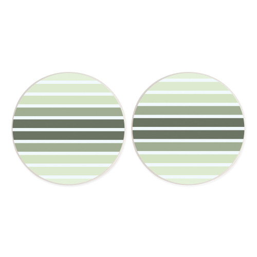 Green Stripes Mint Olive Pine 2.75 x 2.75 Ceramic Car Coasters Pack of 2
