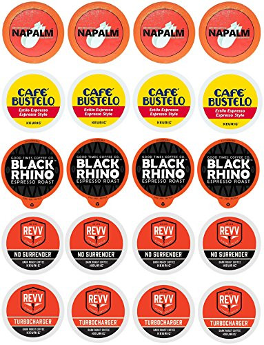 High Octane Variety K-cup Sampler Pack for Keurig 2.0 - Napalm, Café Bustelo Espresso, Black Rhino, Revv No Surrender, & Revv Turbocharger - 20 Count 5 Varieties