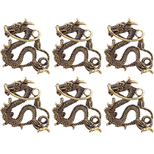 6 PCS Chinese Feng Shui Dragon Brass Statue Sculpture Dragon Statue Chinese Antique Feng Shui Ornament for 2024 Dragon Year Brass Figurine Animal for Keychain Indoor&Outdoor Decorative Statue Ornament