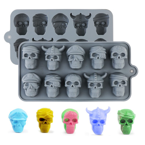 Skull Silicone Candy Mold for Hard Candy, Chocolates, Crayon, Jelly, Fondant, Jello,Whiskey Ice Cube Mold, Halloween Party Decoration, Pack of 2