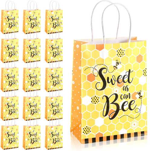 Containlol 16 Pcs Bee Party Favors Honey Bee Gift Bags Bee Theme Goodie Bags Sweet As Can Bee Candy Bag Bee Present Bags with Handle for Birthday Party Baby Shower Supplies