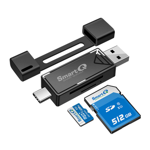 SmartQ USB-C and USB 3.0 SD Card Reader, 2-in-1 Memory Card Reader, Compatible with SDXC, SDHC, SD, MMC, RS-MMC, Micro SDXC, Micro SD, Micro SDHC Cards, and UHS-I Cards.