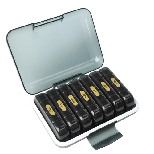 Pill Organizer 4 Times a Day, Large Weekly Daily Pill Box Cases, Travel 7 Day Medicine Organizer Pill Container Holder for Vitamins, Fish Oils, Supplements - Black