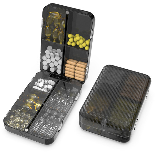 Travel Pill Box - Magnetic Pill Holder Daily Medicine Organizer Box 8 Compartments Large Pill Organizer Portable Travel Pill Case Pocket Pharmacy for Vitamin Supplement Cute Medication Container