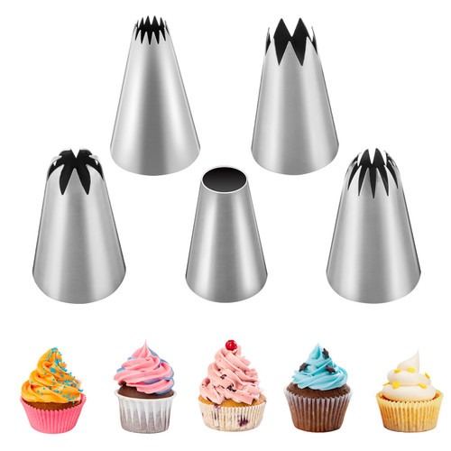 Shoxil Large Piping Tips Set, Frosting Piping Kit 5 Different Stainless Steel Piping Tips For Cupcakes Cakes Cookies Decorating