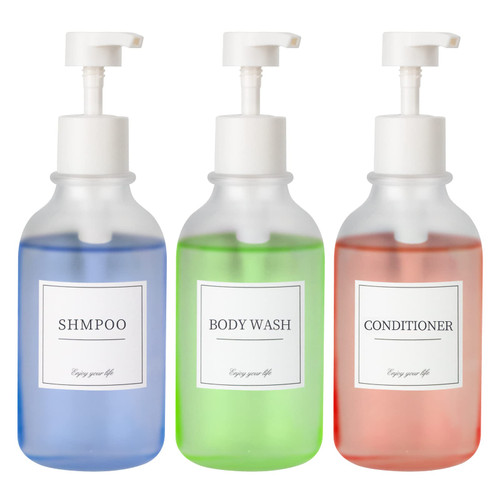Shampoo and Conditioner Dispenser, 16 Oz Shampoo and Conditioner Bottles, Shower Soap Dispenser Shampoo Dispenser with Labels, Shampoo Bottles Refillable with Pump for Bathroom, Kitchen, Hotel ect