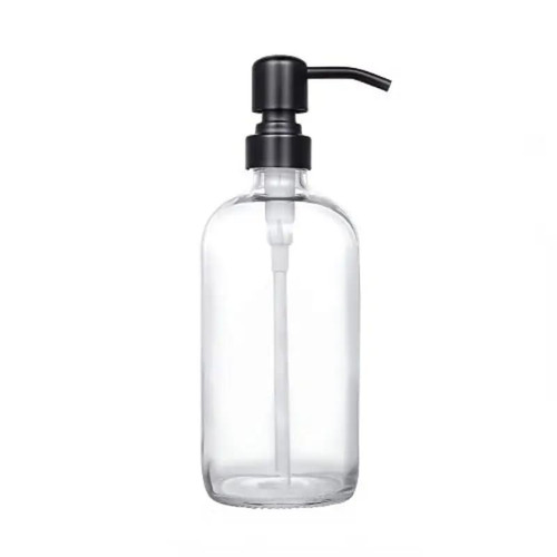 17 oz Soap Dispenser, Glass Clear, 304 Rust-Proof Black Stainless Steel Pump Refillable Liquid Hand soap Dispenser for Bathroom, Kitchen, Tableware soap, Lotion (Clear)