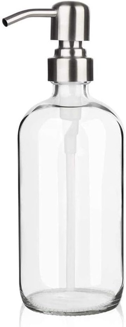 Glass soap Dispenser, 304 Rust-Proof Stainless Steel Pump, 17 oz Bathroom soap Dispenser, tearable Label, Elegant Bathroom and Kitchen Hand soap Dispenser