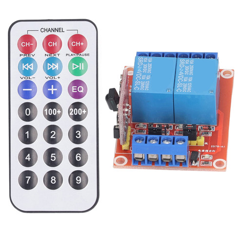 Infrared Remote Control Relay, 10A PCB 2-Channel Remote Control Relay Module Lightweight Twoway Trigger for Laboratory (24V)