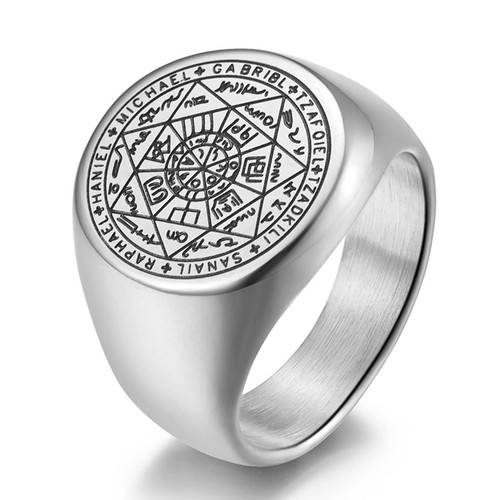 Poevic Seal of The Seven Archangels Ring The Seal Of Solomon Tetragrammaton Archangels Protection Ring for Men Talisman Jewelry (silver,8)
