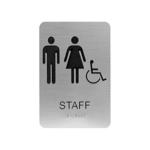 Staff ADA Restroom (Bathroom) Modern Chic Signs w/Braille Silver