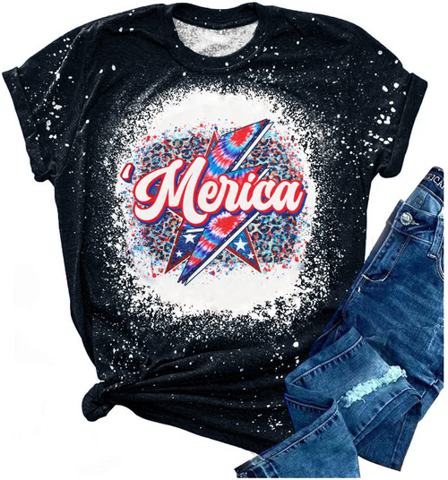 American Flag T Shirt Women 4th of July Patriotic Shirt Funny Leopard USA Star Stripes Tee Summer Short Sleeve Tops