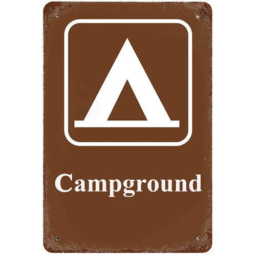Metal Tin Sign 8"x12" Vintage Campground, Wall Decor Camp Adventure Outdoor Camping Notice Poster Art for Home Living Room Bedroom Garden Garage Office Cafe Bar Pub