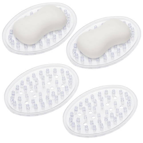 4 Pieces Plastic Soap Dish Clear Bar Holder Tray Self Draining Soap Saver with Holes Soap Container for Bathroom Counter, Kitchen