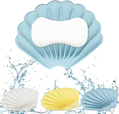 3Pcs Colorful Soap Dish with Drain,Premium Silicone Soap Holder,Seashell Shaped Self Draining Soap Dishes for Bar Soap,Soap Saver for Shower,Bathroom,Kitchen,Keep Soap Bars Dry and Clean Soap Dishes