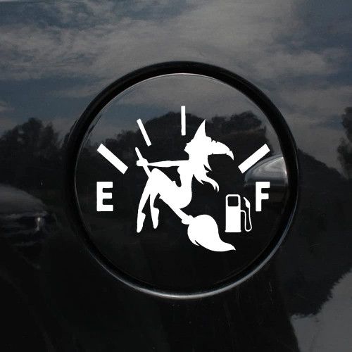 Car Fuel Tank Cap Stickers Decal The Witch Rides a Broomstick Stickers Funny Signs Decal White