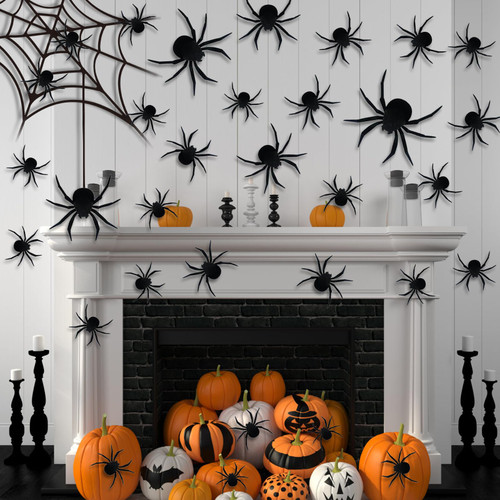 NICEMOVIC Halloween Decoration Spider Stickers, 210pcs Halloween Big 3D Spider Stickers, Halloween Spider Decorations Indoor, Halloween Home Decorations for Wall, Window, Halloween Eve Party Supplies