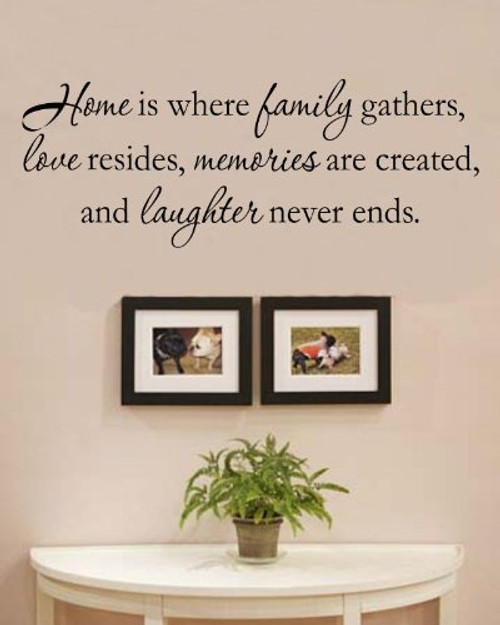 Home is Where The Family Gathers, Love Resides, Memories are Created, and Laughter Never Ends. Vinyl Wall Decals Quotes Sayings Words Art Decor Lettering Vinyl Wall Art Inspirational Uplifting