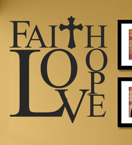 Faith Hope Love with cross Vinyl Wall Decals Quotes Sayings Words Art Decor Lettering Vinyl Wall Art Inspirational Uplifting