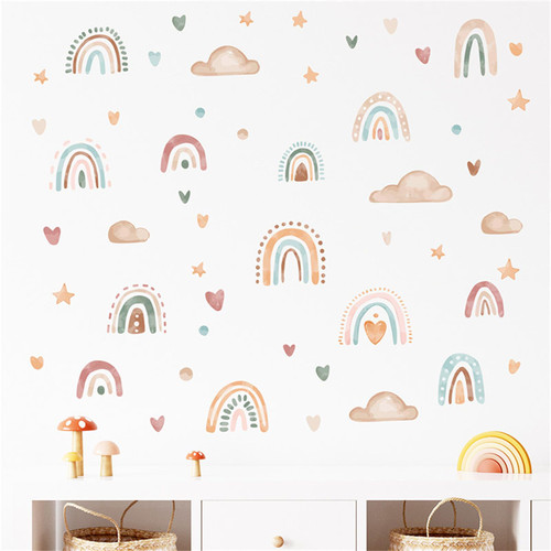 Boho Rainbow Heart Star Wall Decals Nursery Wall Stickers Girls Boho Bedroom Decor