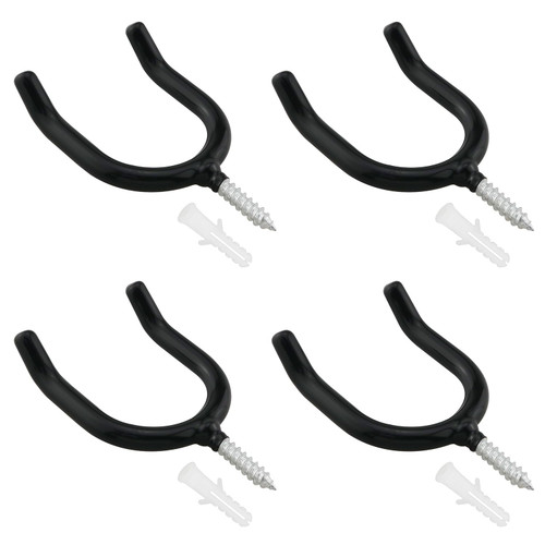 ZZLZX 4PCS Screw In U shaped Hook Heavy Duty Wall Mounted Practical Hanging Hook for Garden Tools Shovels Rakes Rack Black