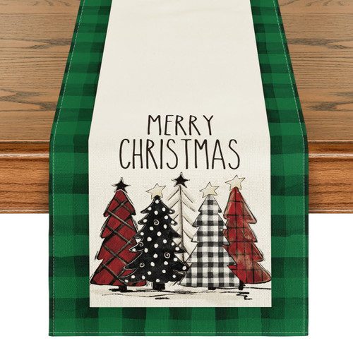Artoid Mode Watercolor Green and Black Buffalo Plaid Christmas Trees Merry Xmas Table Runner, Seasonal Winter Holiday Kitchen Dining Table Decoration for Indoor Outdoor Home Party Decor 13 x 72 Inch Artoid Mode Watercolor Green and Black Buffalo Plaid Christmas Trees Merry Xmas Table Runner, Seasonal Winter Holiday Kitchen Dining Table Decoration for Indoor Outdoor Home Party Decor 13 x 72 Inch