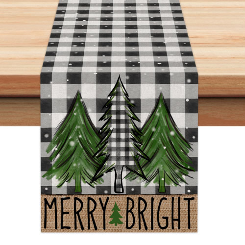 ARKENY Christmas Table Runner 13x72 Inches, Merry Bright Tree Snowflake Winter Seasonal Burlap Buffalo Plaid Farmhouse Indoor Kitchen Dining Table Holiday Decoration for Home Party AT467-72 ARKENY Christmas Table Runner 13x72 Inches, Merry Bright Tree Snowflake Winter Seasonal Burlap Buffalo Plaid Farmhouse Indoor Kitchen Dining Table Holiday Decoration for Home Party AT467-72