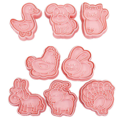 8Pcs/set Cookie Cutters Plastic Cartoon Farm Animals Theme Pressable Biscuit Molds Cookie Stamps Kitchen Pastries Tool