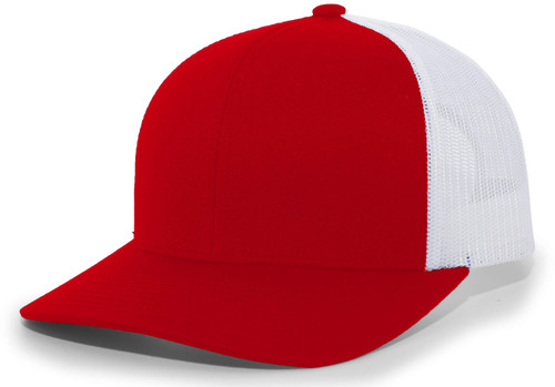 Pacific Headwear Standard Trucker Snapback Cap, Red/White/Red, One Size