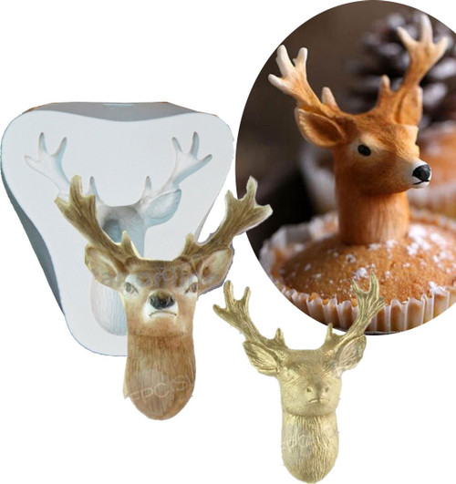 Anyana big Stag's Head mold Silicone Cupcake Baking Molds Christmas Deer Fondant molds Cake Decorating Tools Gumpaste Chocolate Candy Clay Moulds Non stick easy to use