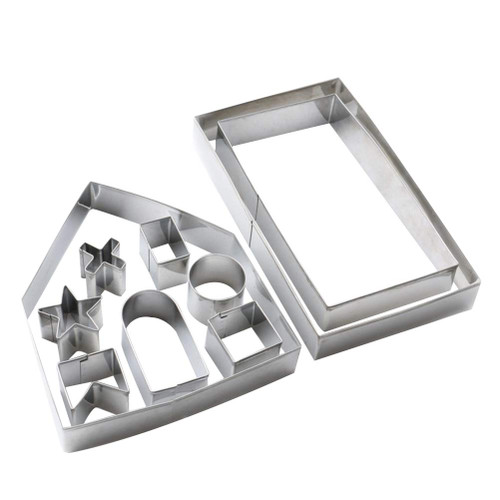 DOITOOL 10PCS Christmas Cookie Cutter Gingerbread House Baking Mold 3D Stainless Steel Biscuit Fruit Cake Molds Kitchen Baking Tools