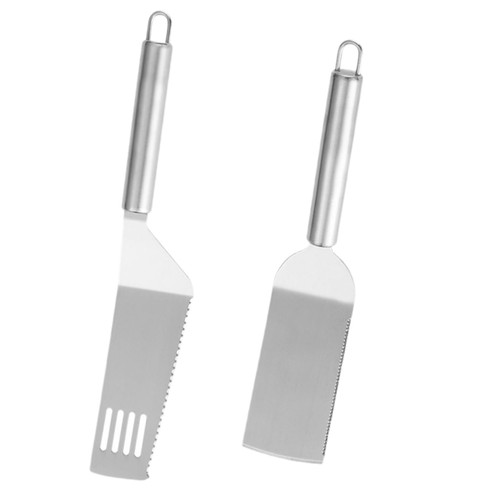 Yardwe 2Pcs frying spatula metal spatula wok turner spatula turner cake shovel flat grill spatula fish spatula hamburger spatula dessert spatula portable Stainless steel frying pan